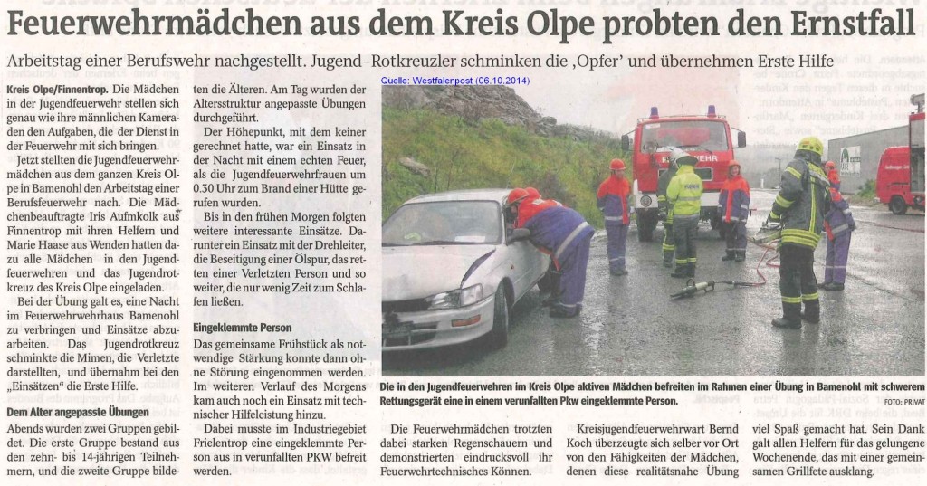 2014-10-06 WP Feuerwehrmaedchen aus dem Kreis Olpe proben den Ernstfall