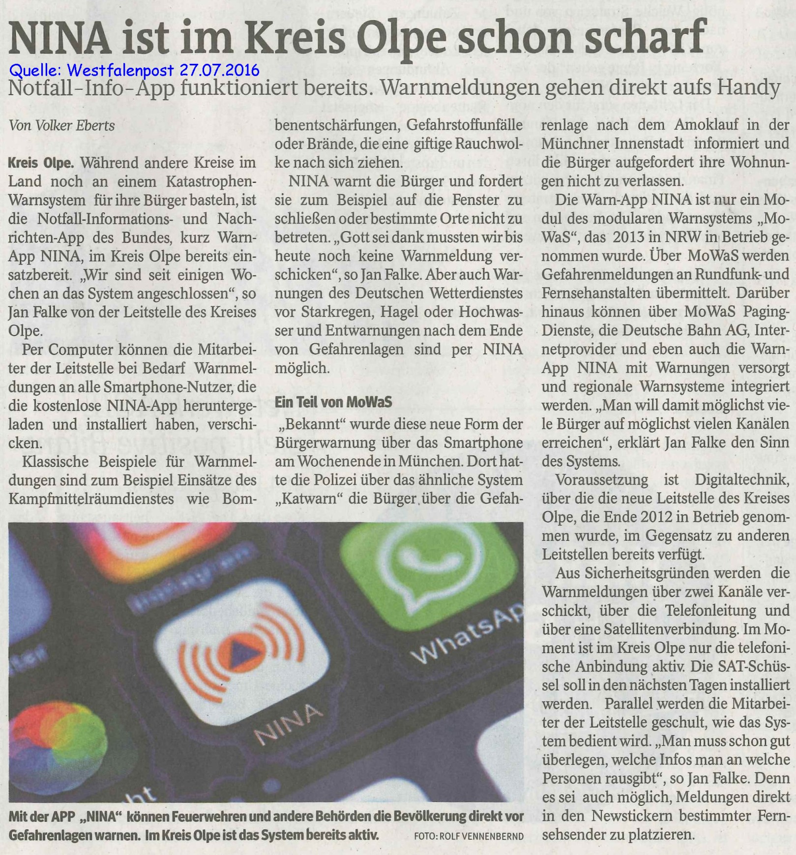 2016 07 27 WP NINA ist im Kreis Olpe schon scharf